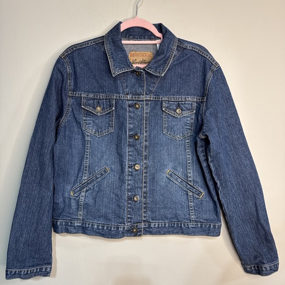 Levi Strauss Signature Denim Jacket Womens Y2K Cropped Trucker Sz Large 12/14 - Picture 4 of 16